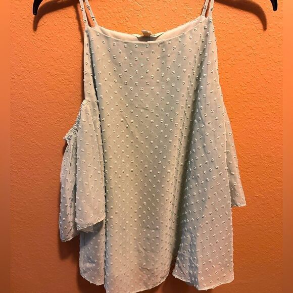 Krazy Kay light green chiffon off the shoulder blouse - Picture 1 of 11